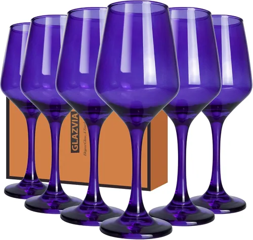 Vista 19 de Juego de 6 copas de vino ámbar con tallo de 12 onzas, gruesas y coloridas, aptas para lavavajillas, para rojo o blanco, regalo para fiestas