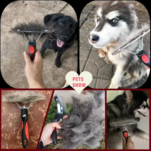 Vista 2 de Rastrillo de pelo largo para perros, rastrillo de dientes largos con mango antideslizante, cepillos de desprendimiento de perros para aseo de pelo