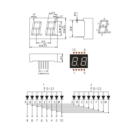 Vista 6 de PATIKIL Tubo digital con pantalla LED, paquete de 5 ánodos comunes, 7 segmentos, 10 pines, 2 bits, 3.3 V, módulo de pantalla LED para placa