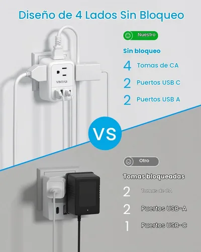 Vista 4 de VINTAR Paquete de 2 adaptadores de enchufe de viaje europeos, cargador