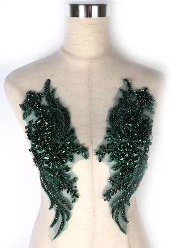Vista 20 de Parches de Apliques de Ropa DIY con Cuentas de Pedrería Hechos a Mano, Aplique con Cuentas para Decoración de Vestido de Novia Color Verde Oscuro AB