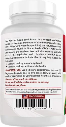 Vista 7 de Best Naturals Extracto de semilla de uva 400 mg cápsula vegetariana, 120