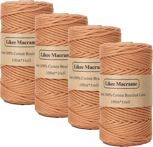 Vista 37 de Cordón de algodón trenzado de 0.11 pulgadas x 109 yardas, cuerda de algodón para macramé natural, estilo bohemio, para colgar plantas hechas a mano