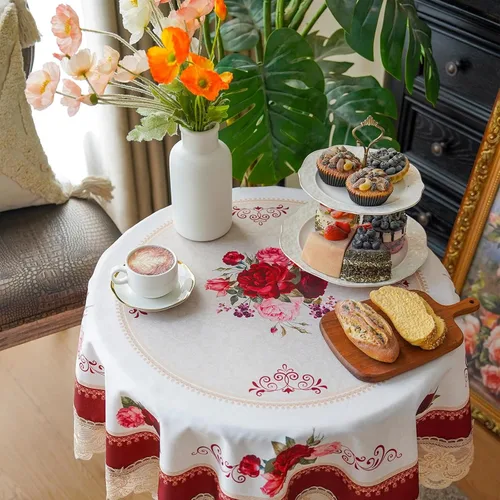 Vista 3 de SUTAVIA Mantel de Mesa Bordado con Encaje, Cubierta de Mesa Rectangular Estilo Granja, Mantel de Macramé Clásico Oblongo con Decoración Floral