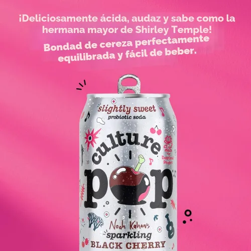 Vista 7 de Culture Pop Soda, cereza negra espumosa de Noah Kahan, soda probiótica baja en azúcar, alternativa al jugo espumoso, sin OMG, kosher, sin gluten