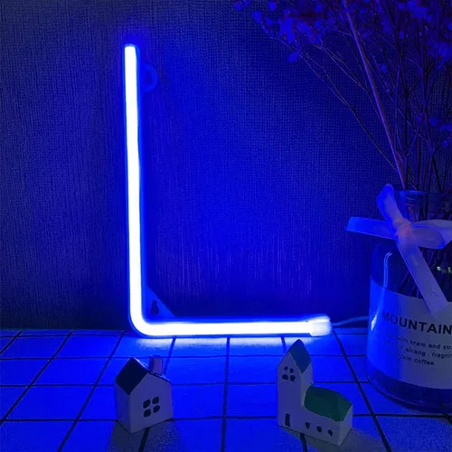Vista 16 de ENUOLI Letrero de neón azul con letras LED USB/luces alimentadas por batería, letrero alfabético, marquesina, letra, decoración, luces nocturnas