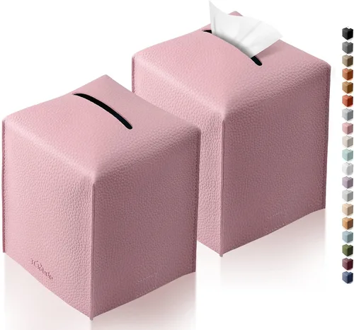 Vista 40 de Funda cuadrada para caja de pañuelos de piel sintética moderna para decoración creativa, paquete de 2, ideal para baños, oficina, coche, mesita