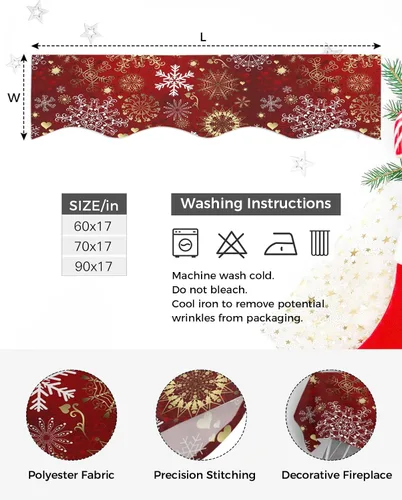 Vista 5 de Bufanda de Navidad para chimenea, copo de nieve, bufanda de mantel de Navidad, bufandas de mantel en la parte superior, bufandas blancas, rojas