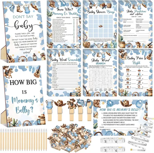 Vista 25 de Funnymoom Set de 426 piezas de juegos de baby shower de Halloween, 8 juegos, incluye bingo de baby shower, el precio correcto, adivina quién