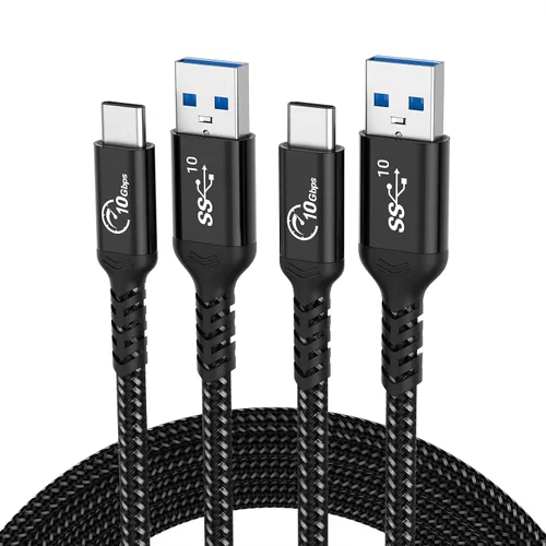 Vista 8 de Android Auto & CarPlay - Cable USB C de 10 Gbps 60 W PD de 1.5 pies (paquete de 2, negro), USB 3.1 Gen 2 a USB-A, cable de carga rápida compatible