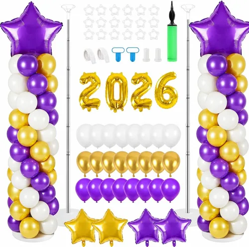 Vista 21 de Juego de 2 soportes de columna de globos de dinosaurio, kit de columna de globos de oro verde y verde ajustable con temática de dinosaurio