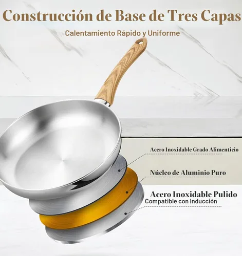 Vista 2 de KOCH SYSTEME CS Juego de sartenes de acero inoxidable con tapa, sartenes de acero inoxidable de 8" y 10" y 12" con mango resistente al calor, juego