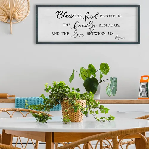 Vista 5 de FZMHASLWW Decoración de Pared para Comedor Bendición Cristiana Bendice la Comida Familia Amor Letrero de Versículo Bíblico 32"×12" Escritura