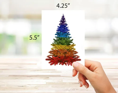 Vista 3 de Small World Greetings Tarjetas de árbol de Navidad de arco iris, 12 unidades, interior en blanco con sobres, tamaño A2 (5.5 x 4.25 pulgadas)