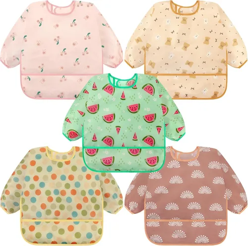 Vista 12 de Accmor 5 Pack Long Sleeve Bibs, Baby Smock Waterproof Sleeved Bib Smock for Baby Toddler 6-36 Months