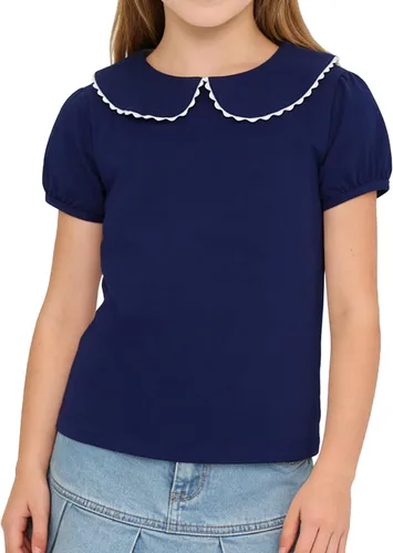 Vista 16 de LYSMuch Camisa básica de manga corta con cuello Peter Pan para niñas de 2 a 5 años, color liso