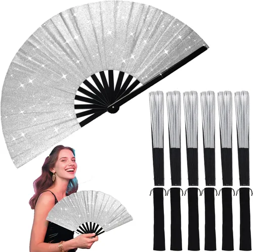 Vista 8 de Large Folding Hand Fans (6pcs) for Line Dancing