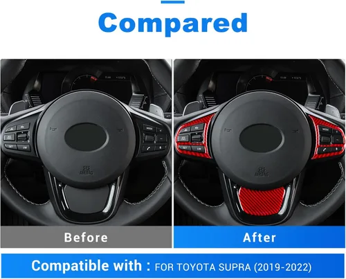 Vista 3 de AIRSPEED Adhesivo decorativo para volante de automóvil, marco de botón de fibra de carbono, para Toyota Supra GR A90 A91 MK5 2019-2022, rojo