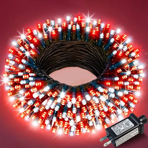 Vista 46 de Juego de 2, luces de Navidad, 200 pies, 600 LED, exterior/interior, guirnalda luces, 8 modos, impermeables, cable verde, parpadeantes, árbol, patio