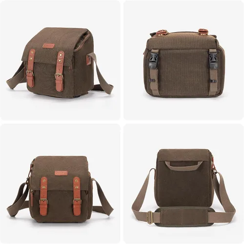 Vista 8 de Cwatcun Bolsa Pequeña para Cámara Bolsa Mensajero de Lona Compacta para Cámara, Funda de Hombro para Cámara Digital, Bolsa de Fotografía de Viaje