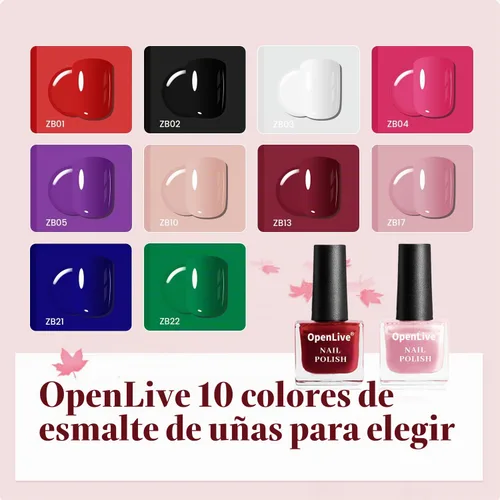 Vista 3 de OpenLive - Juego de 12 esmaltes de uñas de 0.2 fl oz con 2 esmaltes de uñas base y capa superior Esmalte de uñas de larga duración de secado