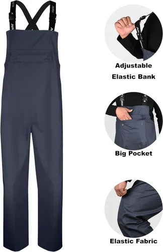 Vista 6 de FWG Traje de lluvia para hombre, chaqueta de trabajo impermeable resistente y pantalones con capucha