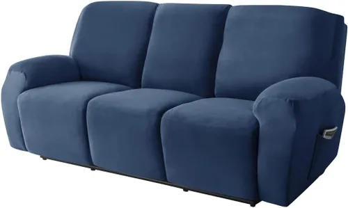 Vista 8 de Funda elástica para sofá reclinable, fundas de terciopelo para sillas reclinables de 3 cojines, 8 piezas, fundas protectoras para muebles