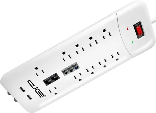 Vista 4 de Digital Energy Protector contra sobretensiones resistente de 10 salidas de enchufe recto de 4050 julios (8 pies, WHT)