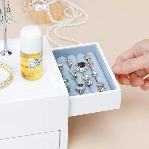 Vista 8 de Homde Organizador de joyas para collares, aretes, anillos con ganchos de metal (blanco)