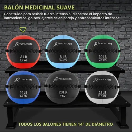 Vista 3 de ProSource Soft Medicine Balls for Crossfit Wall Ball and Full Body Dynamic Exercises, Color-Coded Weights: 6, 8, 10, 14, 20, 25 lb.