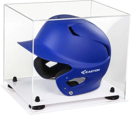 Vista 130 de Better Display Cases Vitrina acrílica para casco de bateo de béisbol con espejo, elevadores rosados, montaje en pared y base de espejo (V22/A012)