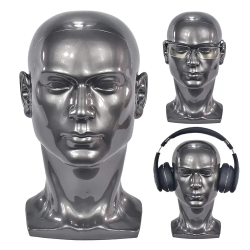 Vista 12 de FanLin Cabeza de maniquí masculino profesional para exhibir pelucas, sombreros, máscara de auriculares, gafas de sol, joyería y soporte de Azul
