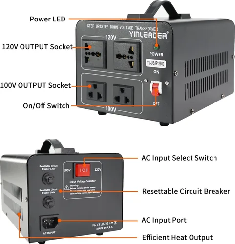 Vista 6 de Yinleader Convertidor de voltaje japonés - reductor de 120 V a 100 V
