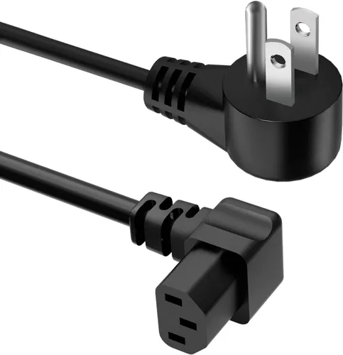 Vista 6 de Cable de alimentación de CA de 3 clavijas de 4 pies, cable de repuesto de enchufe en ángulo 90, NEMA 5-15P a C13, compatible con TV, escritorio