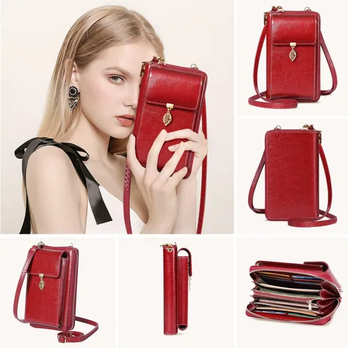 Vista 9 de HUANLANG Pequeñas bolsas cruzadas para teléfono celular de cuero para mujer
