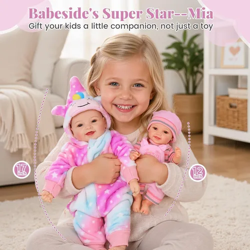 Vista 4 de BABESIDE Muñecas de bebé, muñeca realista de cuerpo completo de vinilo de para niños a partir de 3 años, detalles de la vida real, biberón mágico