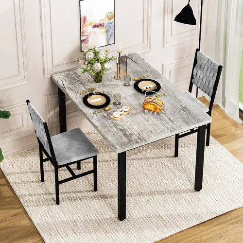 Vista 3 de AWQM Juego de mesa de comedor de 3 piezas para 2, mesa de comedor pequeña de cocina con sillas tapizadas, juego de mesa de comedor compacto para Gris
