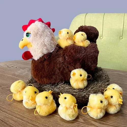 Vista 5 de Juego de muñecas de gallina de peluche con nido y pollitos – Divertida decoración de fiesta para madre, gallina y pollitos, regalos para niños