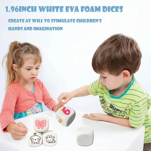 Vista 3 de Dados de espuma EVA blanca para niños, bloques de construcción de graffiti, pintura creativa, suministros de fiesta, 1.96 pulgadas, 12
