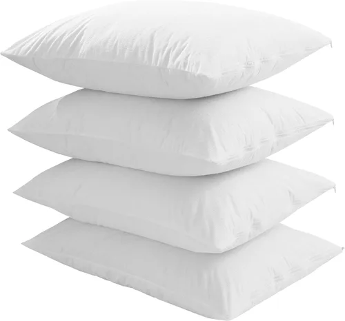 Vista 3 de Paquete de 4 protectores de almohada de tela de toalla de algodón, tamaño Queen, impermeables 100 %, cremallera, blancos, lavables, larga vida útil