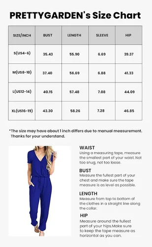 Vista 5 de PRETTYGARDEN Womens Deep V Neck Wrap Drawstring Waist Jumpsuit