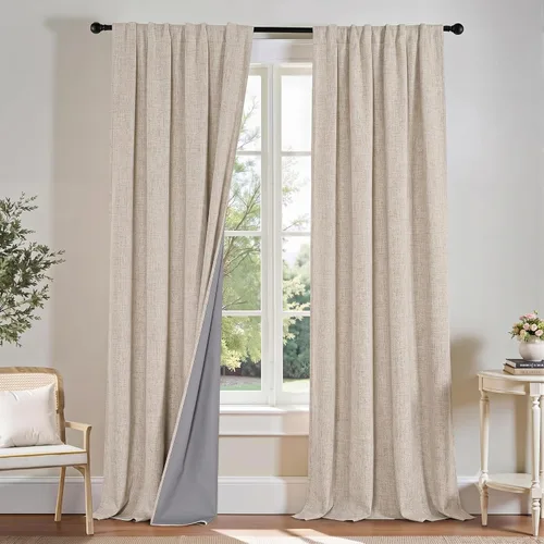 Vista 17 de PONY DANCE Cortinas de lino 100% opacas de 63 pulgadas de largo para dormitorio, sala de estar, oscurecimiento completo, bolsillo para barra