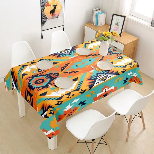 Vista 5 de Mantel redondo de 55 pulgadas, diseño étnico tribal con flechas aztecas, regalos para mujeres y hombres, ropa de mesa geométrica de tribu india