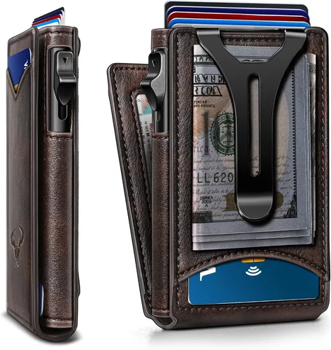 Vista 12 de Cartera BULLIANT para hombre, cartera con clip para billetes delgada para regalo para hombre, 9 tarjetas - Estuche de tarjeta de crédito de metal