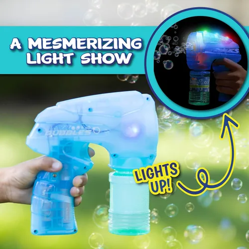 Vista 3 de Lanzador de burbujas iluminado: soplador automático de burbujas para niños, juguete de verano al aire libre y fiesta en la piscina