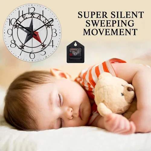 Vista 3 de Reloj de pared redondo estilo clásico con estrella de Texas occidental, reloj de madera, silencioso, sin tictac, funciona con pilas, fácil de leer