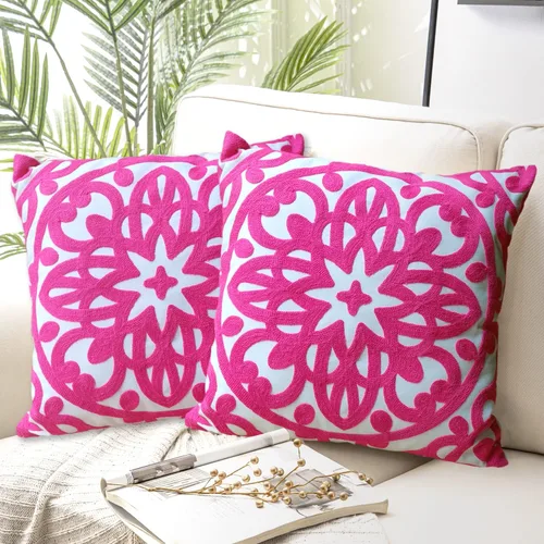 Vista 30 de Alysheer Funda de almohada decorativa bordada de 18 x 18 pulgadas, acogedora y fresca funda de cojín bohemia con diseño de mandala chic de punto