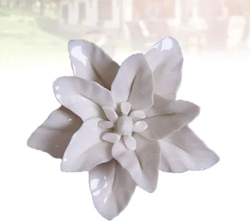 Vista 7 de VOSAREA Escultura artística de lirio de cerámica para colgar en la pared, decoración floral para sala de estar, dormitorio, oficina y jardín