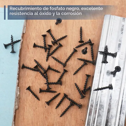 Vista 4 de JEGONFRI 250 tornillos para paneles de yeso #6 × 1 pulgada de alta dureza, negro, rosca gruesa, cabeza Phillips, cabeza avellanada, tornillos negros