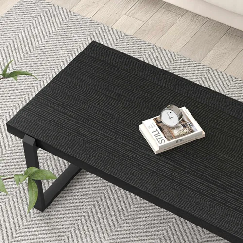 Vista 4 de EXCEFUR - Mesa de café moderna negra, mesa de centro industrial de madera y metal para sala de estar, mesa de té y cóctel rectangular, roble negro